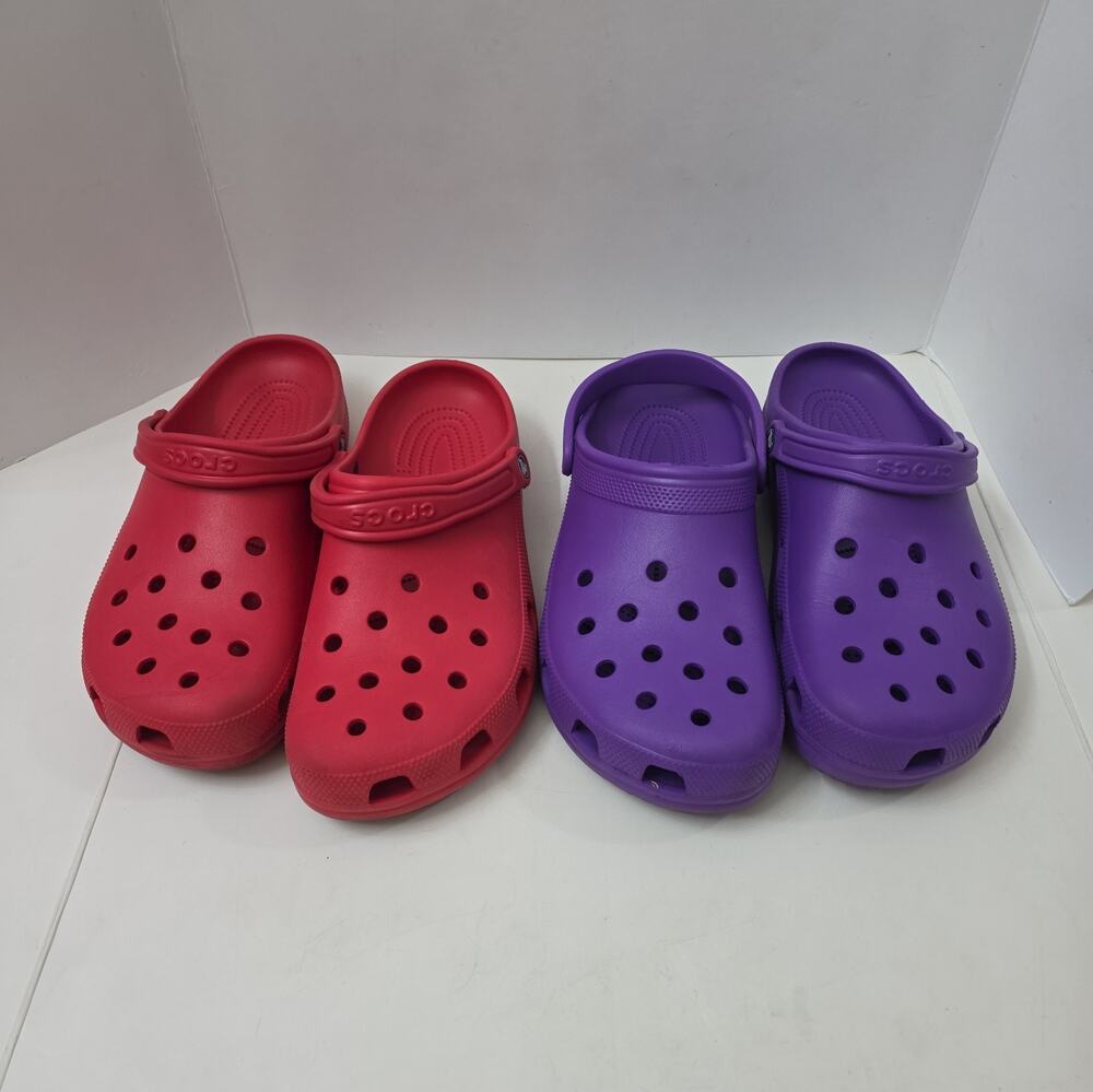 Lot Of 2 Crocs Classic Clogs Size 13 Red Purple Slip On Comfort Shoes